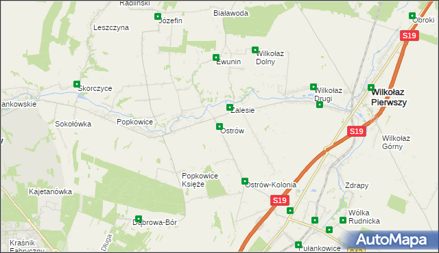 mapa Ostrów gmina Wilkołaz, Ostrów gmina Wilkołaz na mapie Targeo