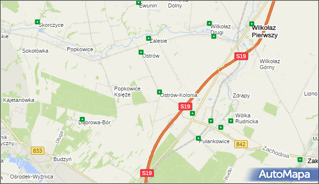 mapa Ostrów-Kolonia gmina Wilkołaz, Ostrów-Kolonia gmina Wilkołaz na mapie Targeo