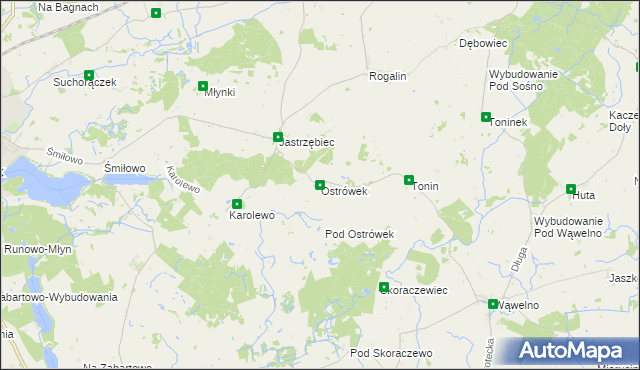 mapa Ostrówek gmina Sośno, Ostrówek gmina Sośno na mapie Targeo