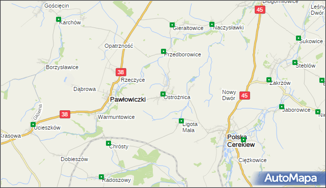 mapa Ostrożnica, Ostrożnica na mapie Targeo