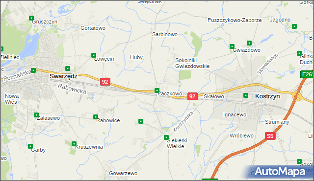 mapa Paczkowo gmina Swarzędz, Paczkowo gmina Swarzędz na mapie Targeo