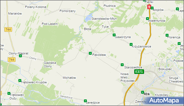 mapa Pakosław gmina Iłża, Pakosław gmina Iłża na mapie Targeo