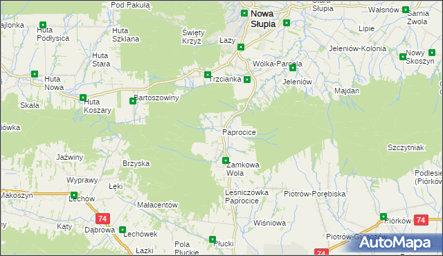 mapa Paprocice, Paprocice na mapie Targeo