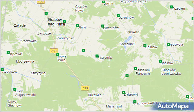 mapa Paprotnia gmina Grabów nad Pilicą, Paprotnia gmina Grabów nad Pilicą na mapie Targeo