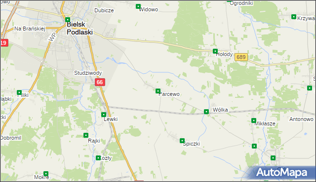 mapa Parcewo gmina Bielsk Podlaski, Parcewo gmina Bielsk Podlaski na mapie Targeo