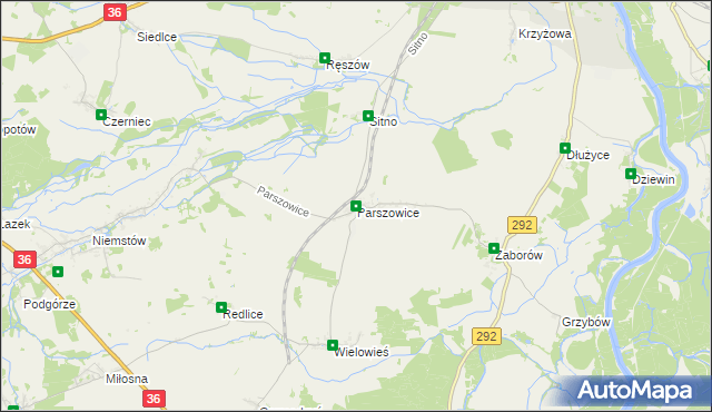 mapa Parszowice, Parszowice na mapie Targeo