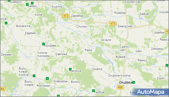 mapa Patok gmina Drużbice, Patok gmina Drużbice na mapie Targeo