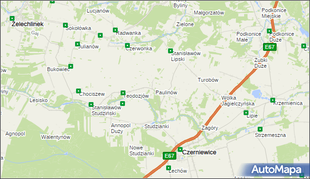 mapa Paulinów gmina Czerniewice, Paulinów gmina Czerniewice na mapie Targeo