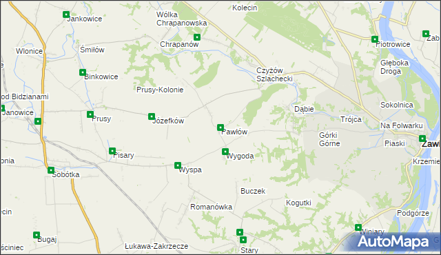 mapa Pawłów gmina Zawichost, Pawłów gmina Zawichost na mapie Targeo