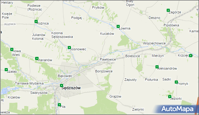 mapa Pawłowice gmina Sędziszów, Pawłowice gmina Sędziszów na mapie Targeo