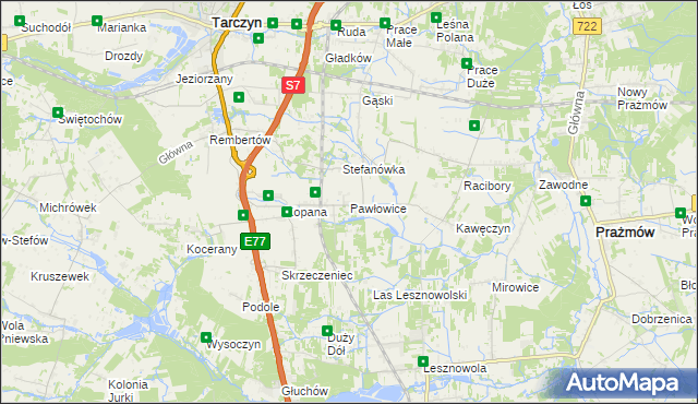 mapa Pawłowice gmina Tarczyn, Pawłowice gmina Tarczyn na mapie Targeo