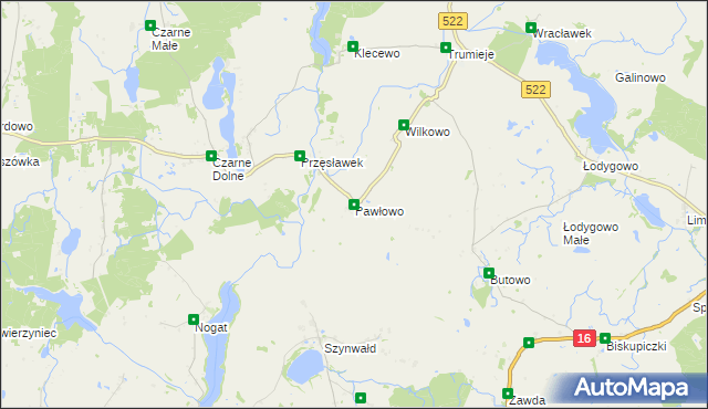 mapa Pawłowo gmina Gardeja, Pawłowo gmina Gardeja na mapie Targeo