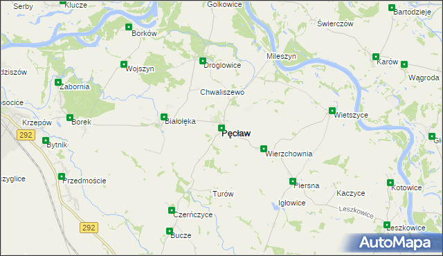 mapa Pęcław powiat głogowski, Pęcław powiat głogowski na mapie Targeo