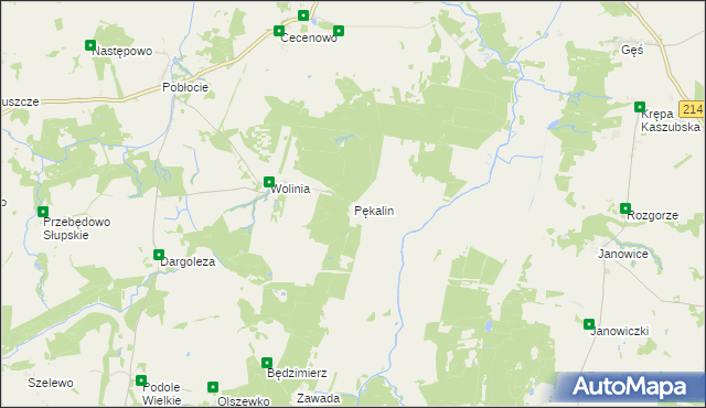 mapa Pękalin gmina Główczyce, Pękalin gmina Główczyce na mapie Targeo