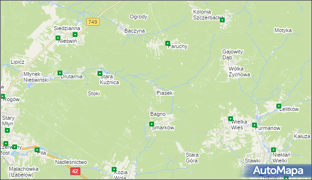 mapa Piasek gmina Stąporków, Piasek gmina Stąporków na mapie Targeo