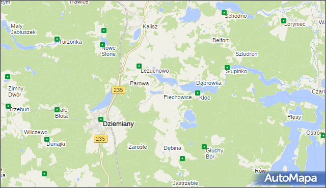 mapa Piechowice gmina Dziemiany, Piechowice gmina Dziemiany na mapie Targeo