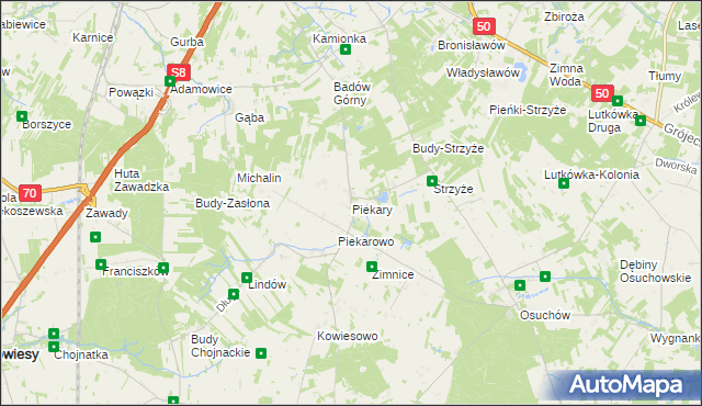 mapa Piekary gmina Mszczonów, Piekary gmina Mszczonów na mapie Targeo