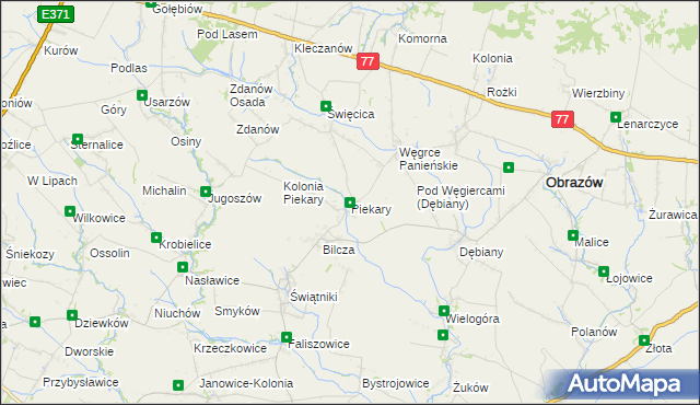 mapa Piekary gmina Obrazów, Piekary gmina Obrazów na mapie Targeo