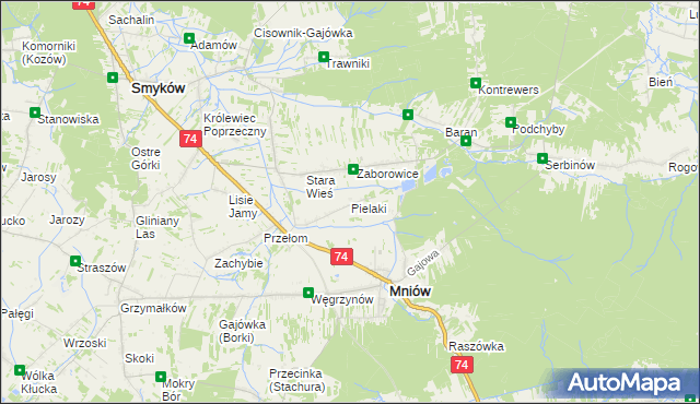 mapa Pielaki gmina Mniów, Pielaki gmina Mniów na mapie Targeo