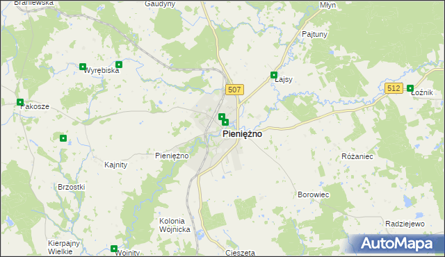 mapa Pieniężno powiat braniewski, Pieniężno powiat braniewski na mapie Targeo