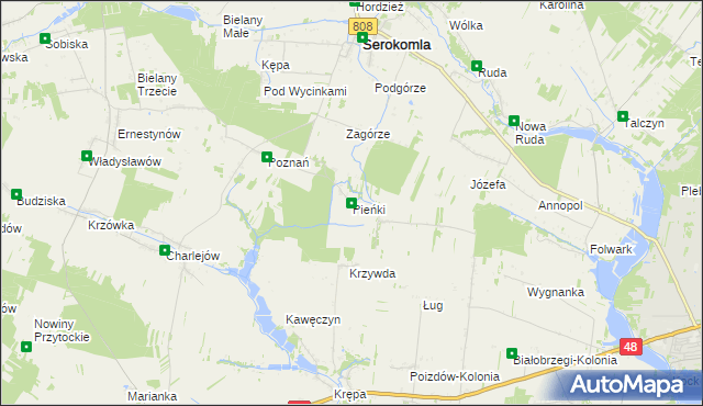 mapa Pieńki gmina Serokomla, Pieńki gmina Serokomla na mapie Targeo