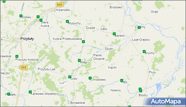 mapa Pieńki Okopne, Pieńki Okopne na mapie Targeo