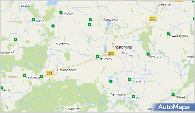 mapa Pieńkowo gmina Postomino, Pieńkowo gmina Postomino na mapie Targeo