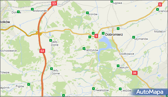 mapa Pietrzyków gmina Dobromierz, Pietrzyków gmina Dobromierz na mapie Targeo