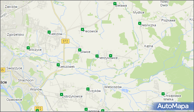 mapa Pietrzykowice gmina Długołęka, Pietrzykowice gmina Długołęka na mapie Targeo