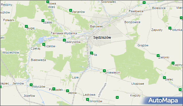 mapa Piła gmina Sędziszów, Piła gmina Sędziszów na mapie Targeo