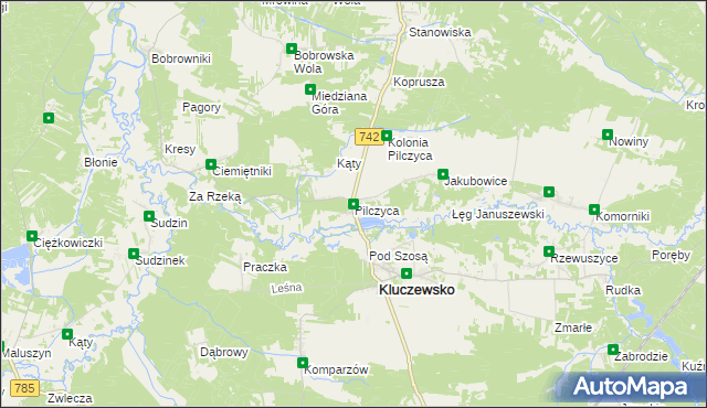 mapa Pilczyca gmina Kluczewsko, Pilczyca gmina Kluczewsko na mapie Targeo