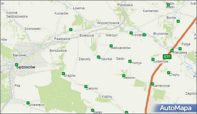 mapa Piołunka, Piołunka na mapie Targeo