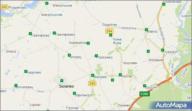 mapa Piotrkówko gmina Sicienko, Piotrkówko gmina Sicienko na mapie Targeo
