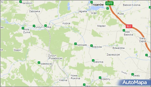 mapa Piotrówek gmina Trojanów, Piotrówek gmina Trojanów na mapie Targeo