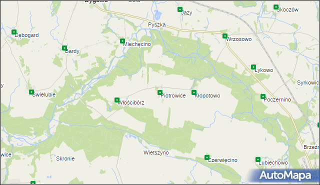 mapa Piotrowice gmina Dygowo, Piotrowice gmina Dygowo na mapie Targeo