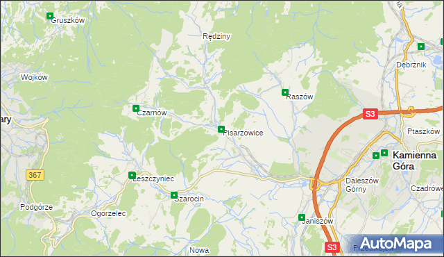 mapa Pisarzowice gmina Kamienna Góra, Pisarzowice gmina Kamienna Góra na mapie Targeo