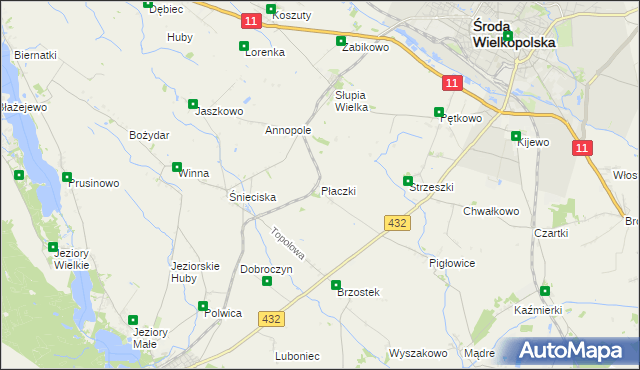 mapa Płaczki gmina Zaniemyśl, Płaczki gmina Zaniemyśl na mapie Targeo