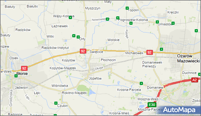 mapa Płochocin gmina Ożarów Mazowiecki, Płochocin gmina Ożarów Mazowiecki na mapie Targeo