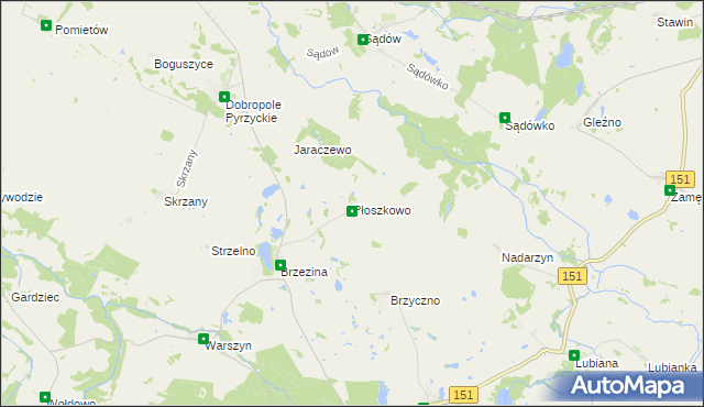 mapa Płoszkowo gmina Dolice, Płoszkowo gmina Dolice na mapie Targeo