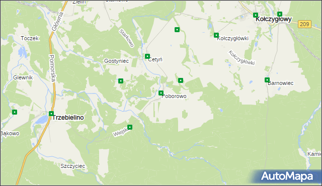 mapa Poborowo gmina Trzebielino, Poborowo gmina Trzebielino na mapie Targeo