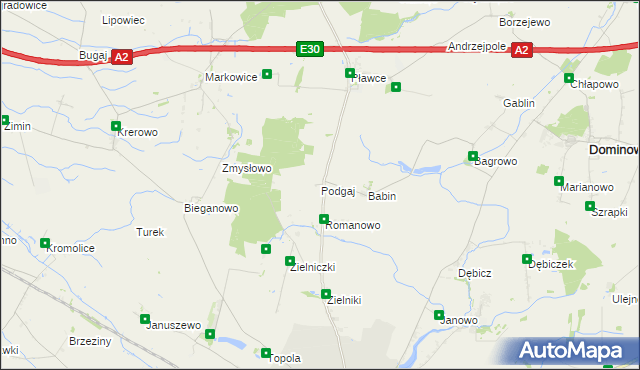 mapa Podgaj gmina Środa Wielkopolska, Podgaj gmina Środa Wielkopolska na mapie Targeo