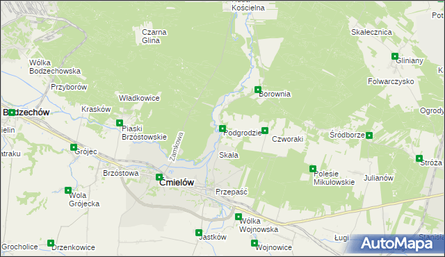 mapa Podgrodzie gmina Ćmielów, Podgrodzie gmina Ćmielów na mapie Targeo