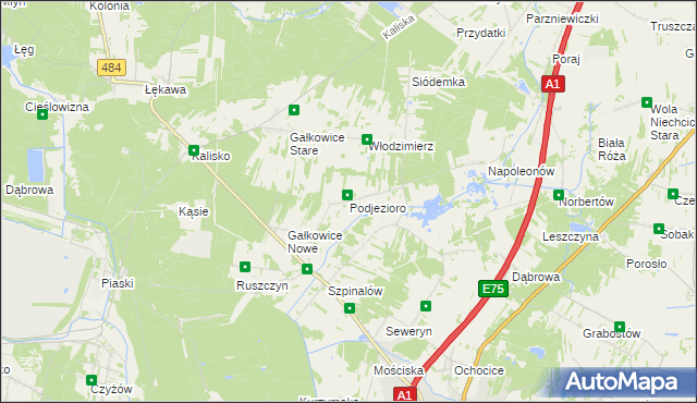 mapa Podjezioro gmina Kamieńsk, Podjezioro gmina Kamieńsk na mapie Targeo