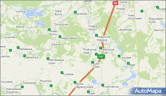 mapa Podkonice Małe, Podkonice Małe na mapie Targeo