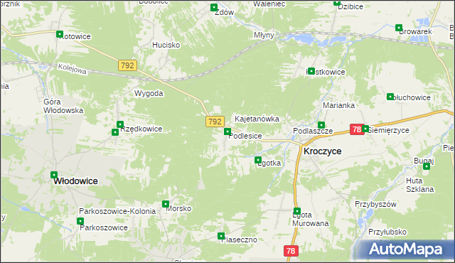 mapa Podlesice gmina Kroczyce, Podlesice gmina Kroczyce na mapie Targeo