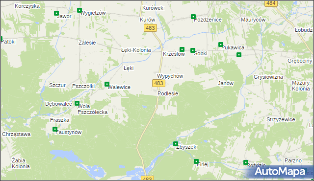 mapa Podlesie gmina Zelów, Podlesie gmina Zelów na mapie Targeo