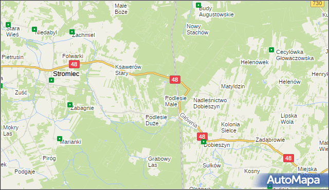 mapa Podlesie Małe gmina Stromiec, Podlesie Małe gmina Stromiec na mapie Targeo