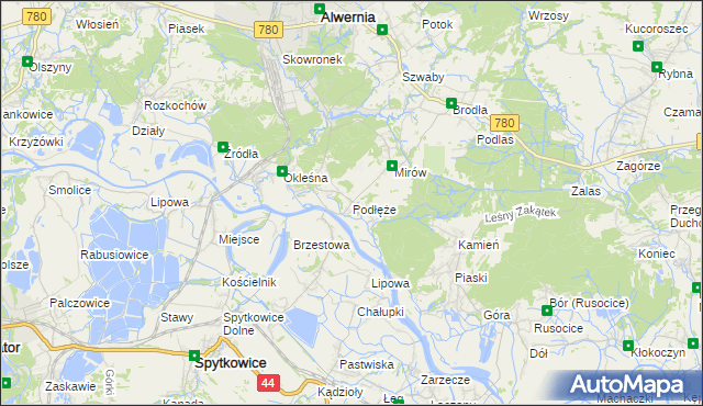 mapa Podłęże gmina Alwernia, Podłęże gmina Alwernia na mapie Targeo