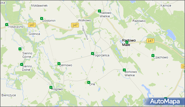 mapa Pogorzelica gmina Radowo Małe, Pogorzelica gmina Radowo Małe na mapie Targeo