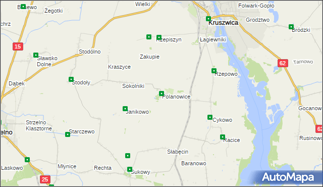 mapa Polanowice gmina Kruszwica, Polanowice gmina Kruszwica na mapie Targeo
